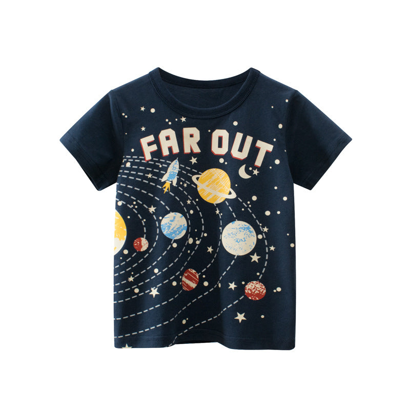 Crewneck, short-sleeved T-shirt with space motif