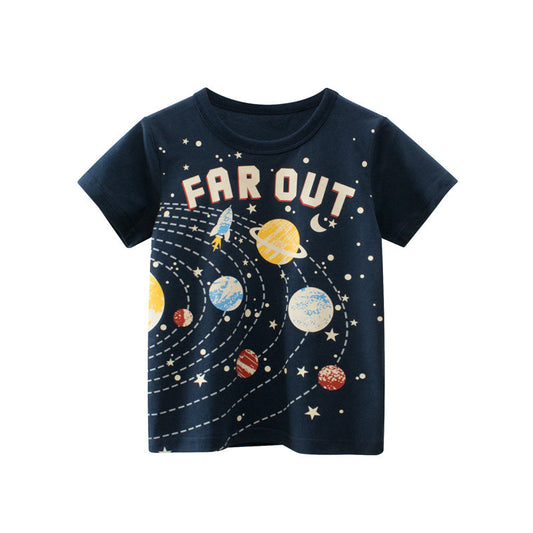 Crewneck, short-sleeved T-shirt with space motif