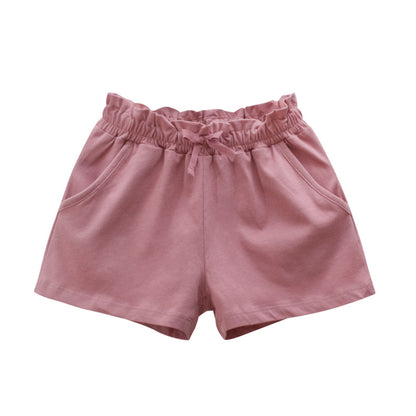 Cotton Solid Color Mid-waist Shorts for Girls