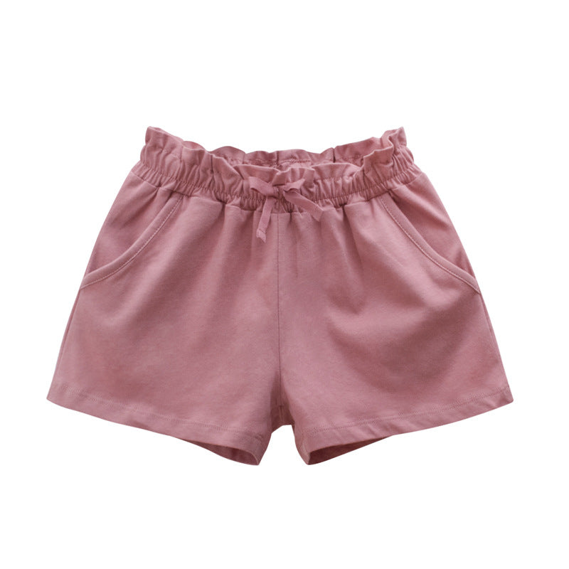 Cotton Solid Color Mid-waist Shorts for Girls