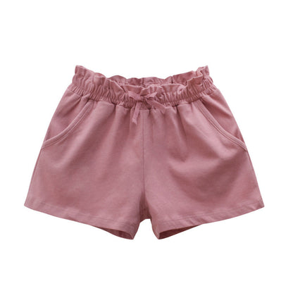 Cotton Solid Color Mid-waist Shorts for Girls