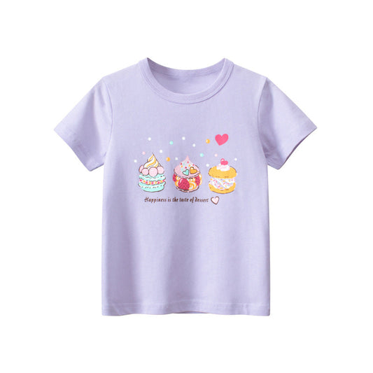 Purple short sleeve t-shirt with cake flowers