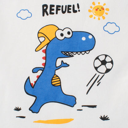 Cartoon Dinosaur Color Block Short Sleeve T-Shirt