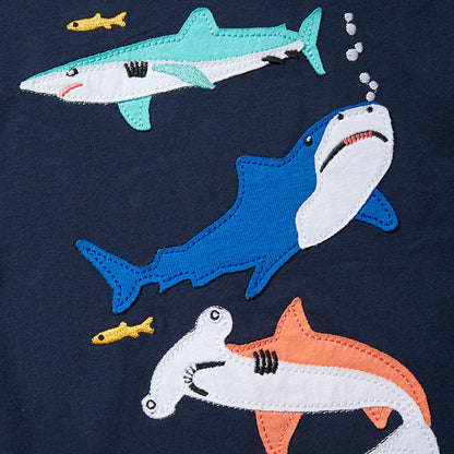 Cartoon Shark Boys Short Sleeve T-Shirt