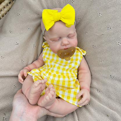 45cm Full Silicone Stretchable Loulou Reborn Baby Girl in Yellow Plaid Dress