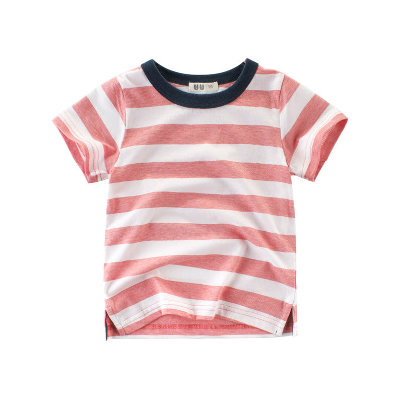 Striped short-sleeved crew neck T-shirt