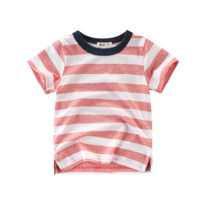 Striped short-sleeved crew neck T-shirt