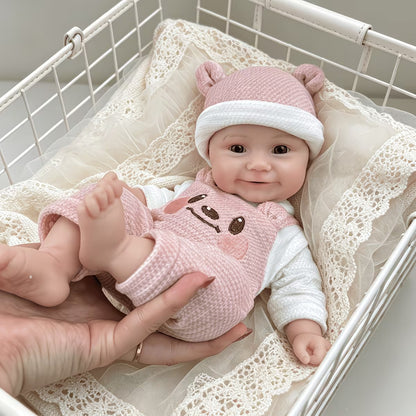 30cm Full Silicone Maddie Smile Reborn Baby Girl in Pink Bear Outfits