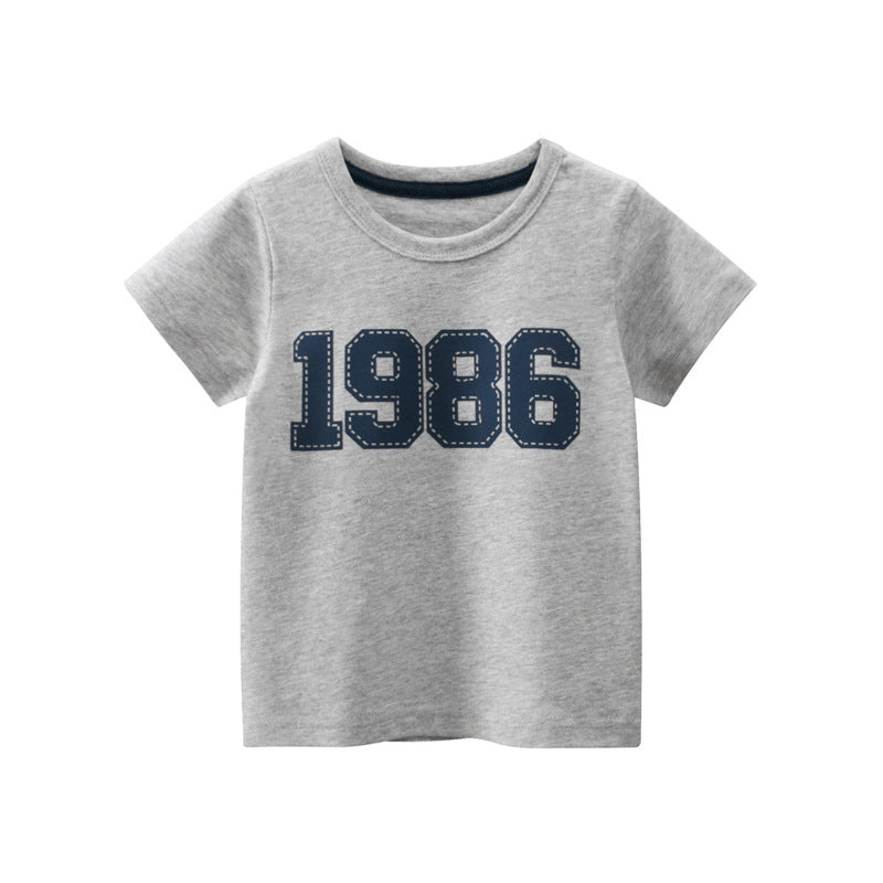 Solid color digital print crew neck short sleeve T-shirt