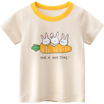Cartoon Rabbit Carrot Round Neck Short Sleeve T-Shirt