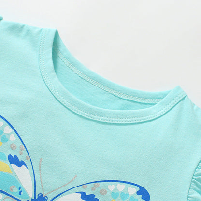 Cartoon Butterfly Cotton Short Sleeve T-Shirt for Girls