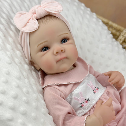 48cm Lifelike Blue Eyes Vinyl Body Bettie Reborn Baby Girl In Pink bodysuit