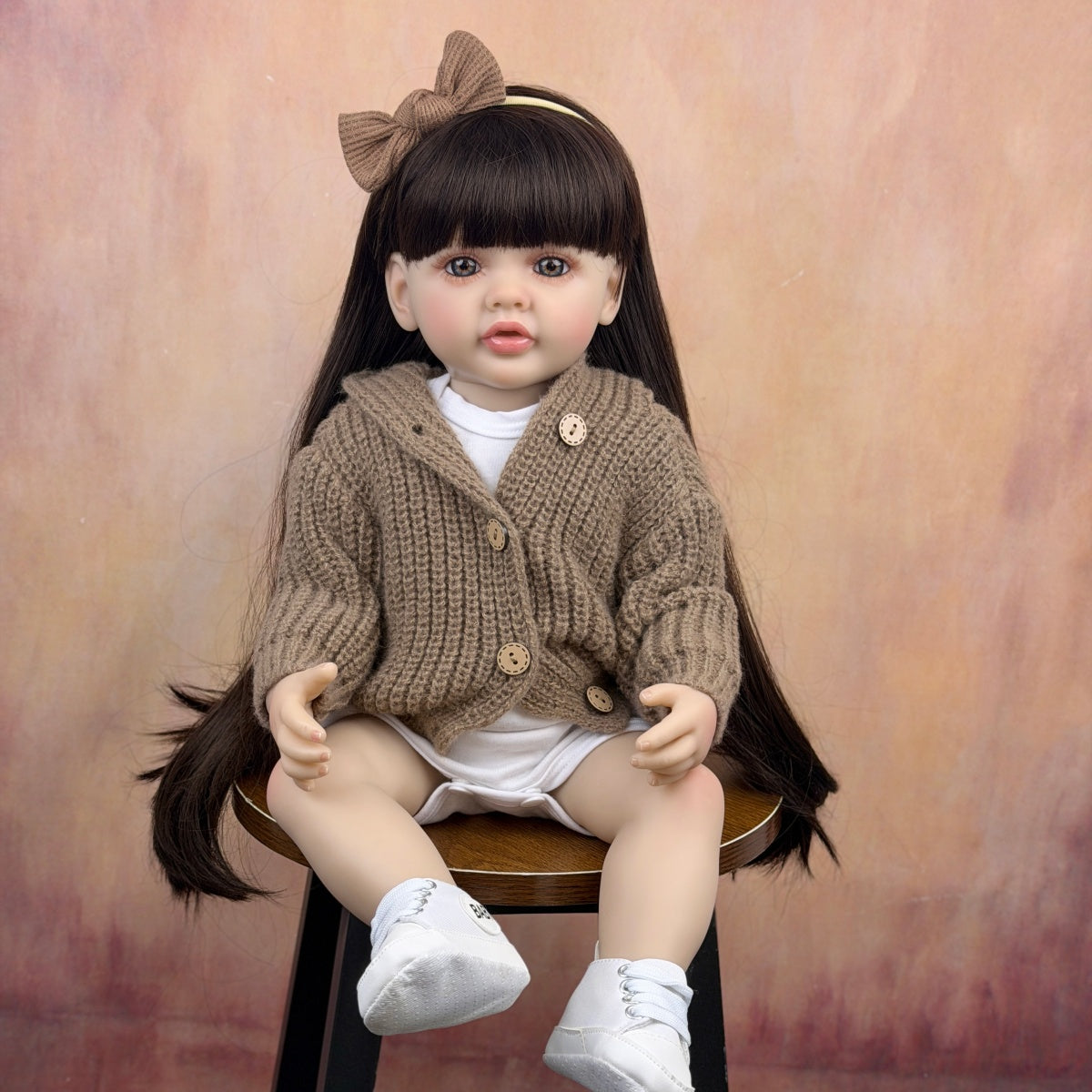 55cm Long Hair Reborn Baby Girl In Brown Sweater-Betty