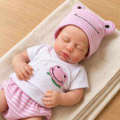 30cm Lifelike Soft Silicone Asleep Loulou Reborn Doll Girl In Pink Frog Clothes