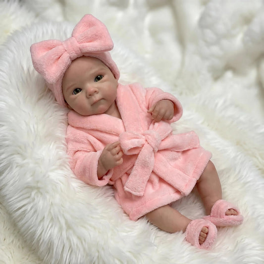 18 Inches Realistic Full Silicone Bettie Reborn Doll Girl in Pink Bathrobe