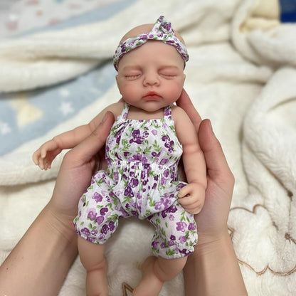 30cm Full Silicone Irys Reborn Doll Girl in Purple Floral Rompers