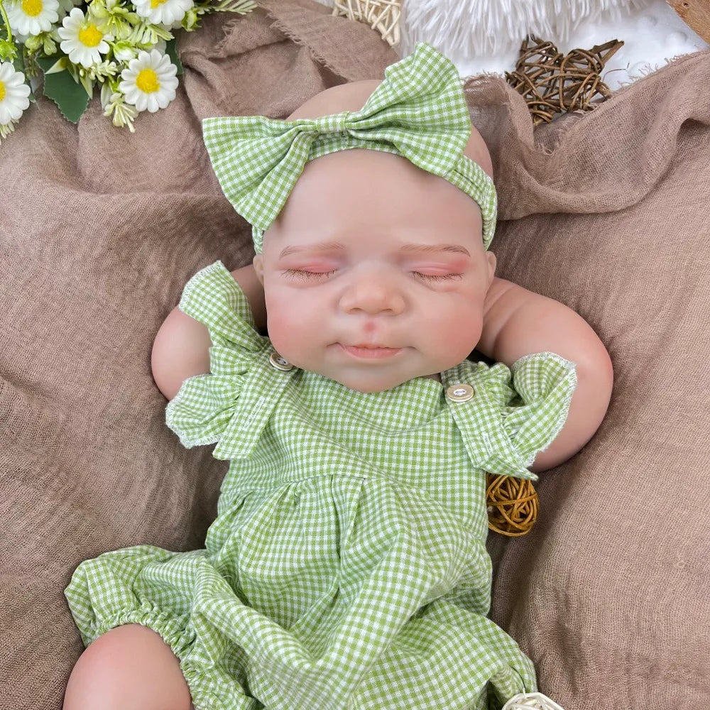 45cm Full Silicone Stretchable Sleep Pascale Reborn Girl in Green Plaid Outfits