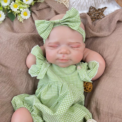 45cm Full Silicone Stretchable Sleep Pascale Reborn Girl in Green Plaid Outfits