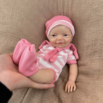 30cm Lifelike Smile Full Silicone Blue Eyes  Charlie Reborn Girl in Pink Stripe Clothes