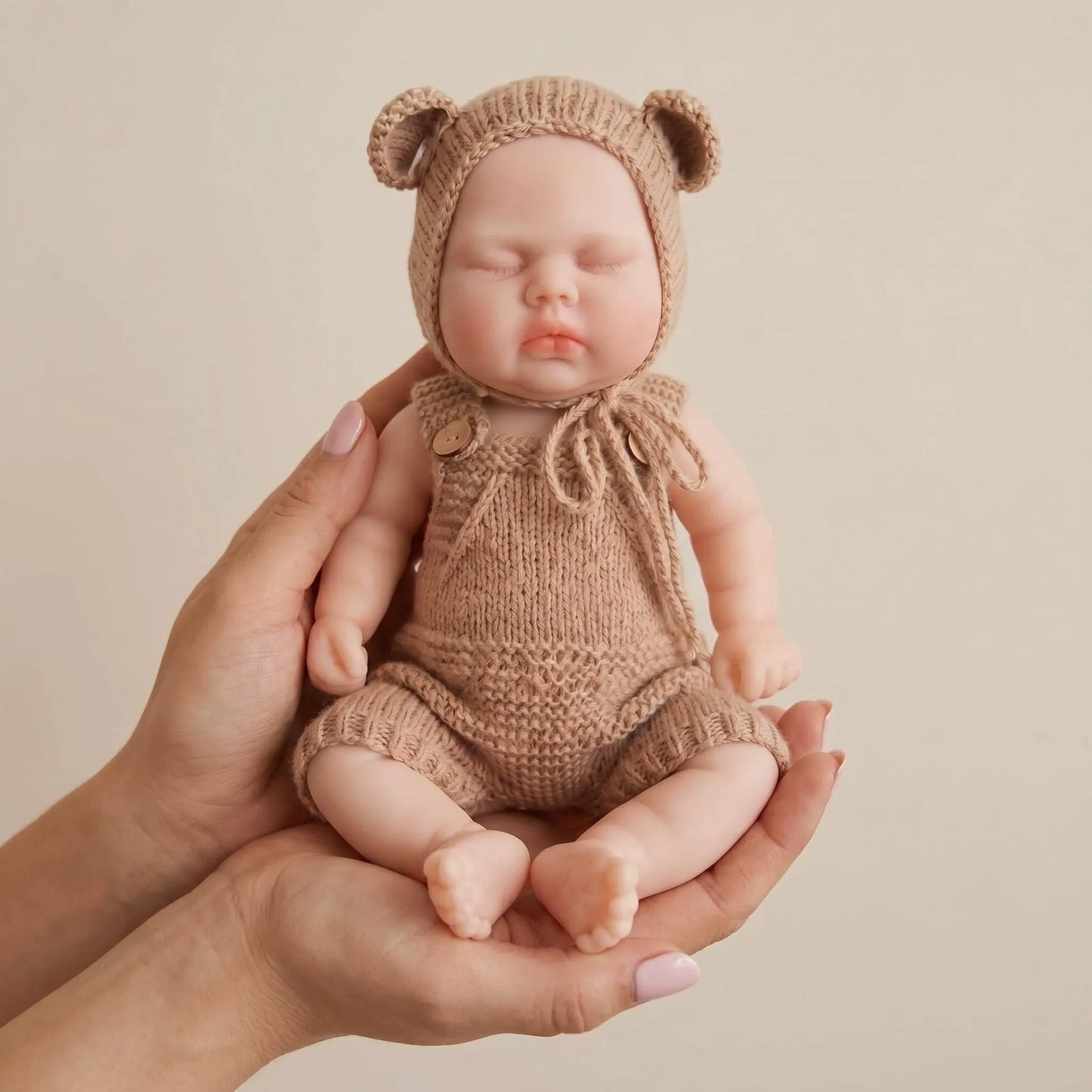 30cm Full Silicone Closed Eyes Reborn Doll Girl Pickle in Brown Outfits