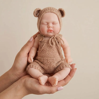 30cm Full Silicone Closed Eyes Reborn Doll Girl Pickle in Brown Outfits