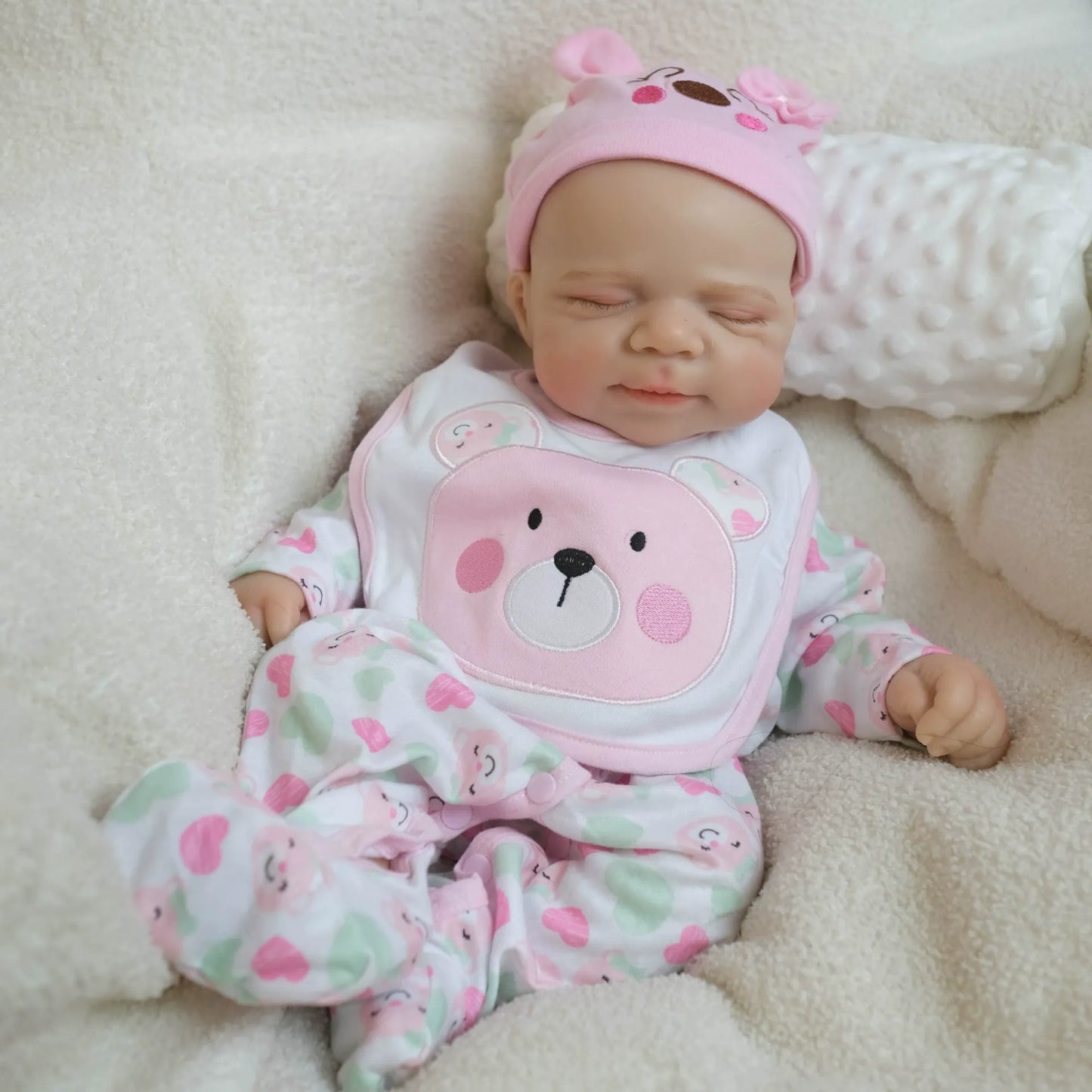 18 Inches Soft Full Silicone Pascale Reborn Baby Girl in Pink Bear Outfits