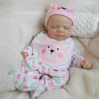 18 Inches Soft Full Silicone Pascale Reborn Baby Girl in Pink Bear Outfits