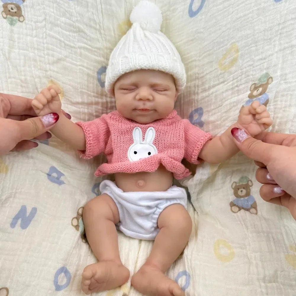 30cm Full Silicone Closed Eyes Pascale Soft Reborn Doll Girl In Pink Sweater