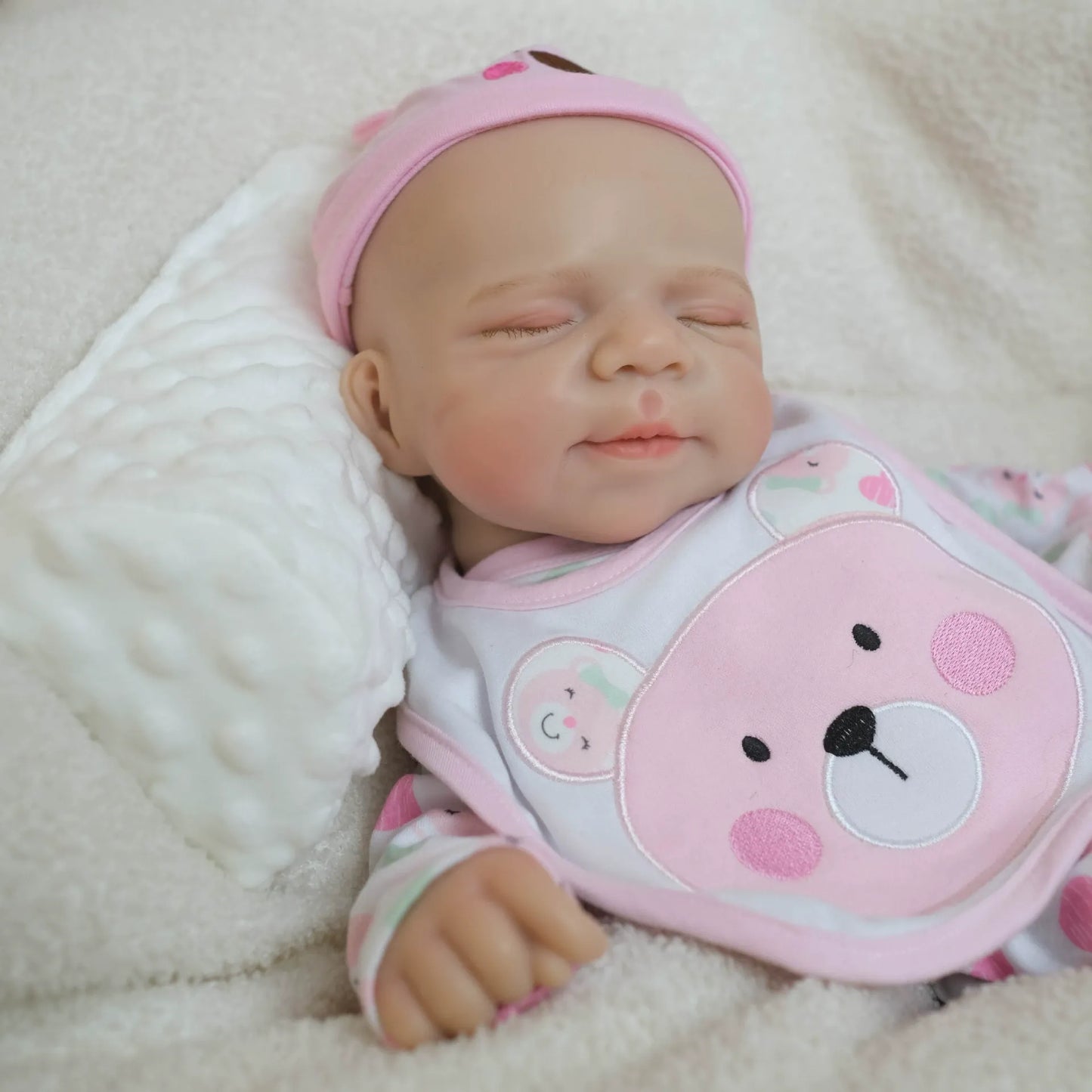 18 Inches Soft Full Silicone Pascale Reborn Baby Girl in Pink Bear Outfits