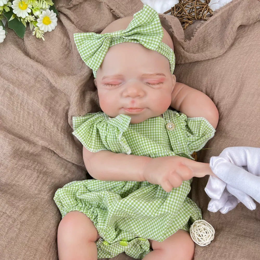 45cm Full Silicone Stretchable Sleep Pascale Reborn Girl in Green Plaid Outfits