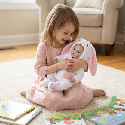 18 Inches Blue Eyes Reborn Baby Girl In White Rabbit Outfits-Meadow