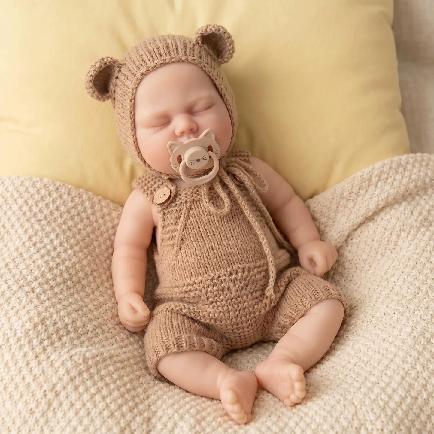 30cm Full Silicone Closed Eyes Reborn Doll Girl Pickle in Brown Outfits