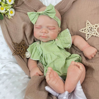 45cm Full Silicone Stretchable Sleep Pascale Reborn Girl in Green Plaid Outfits