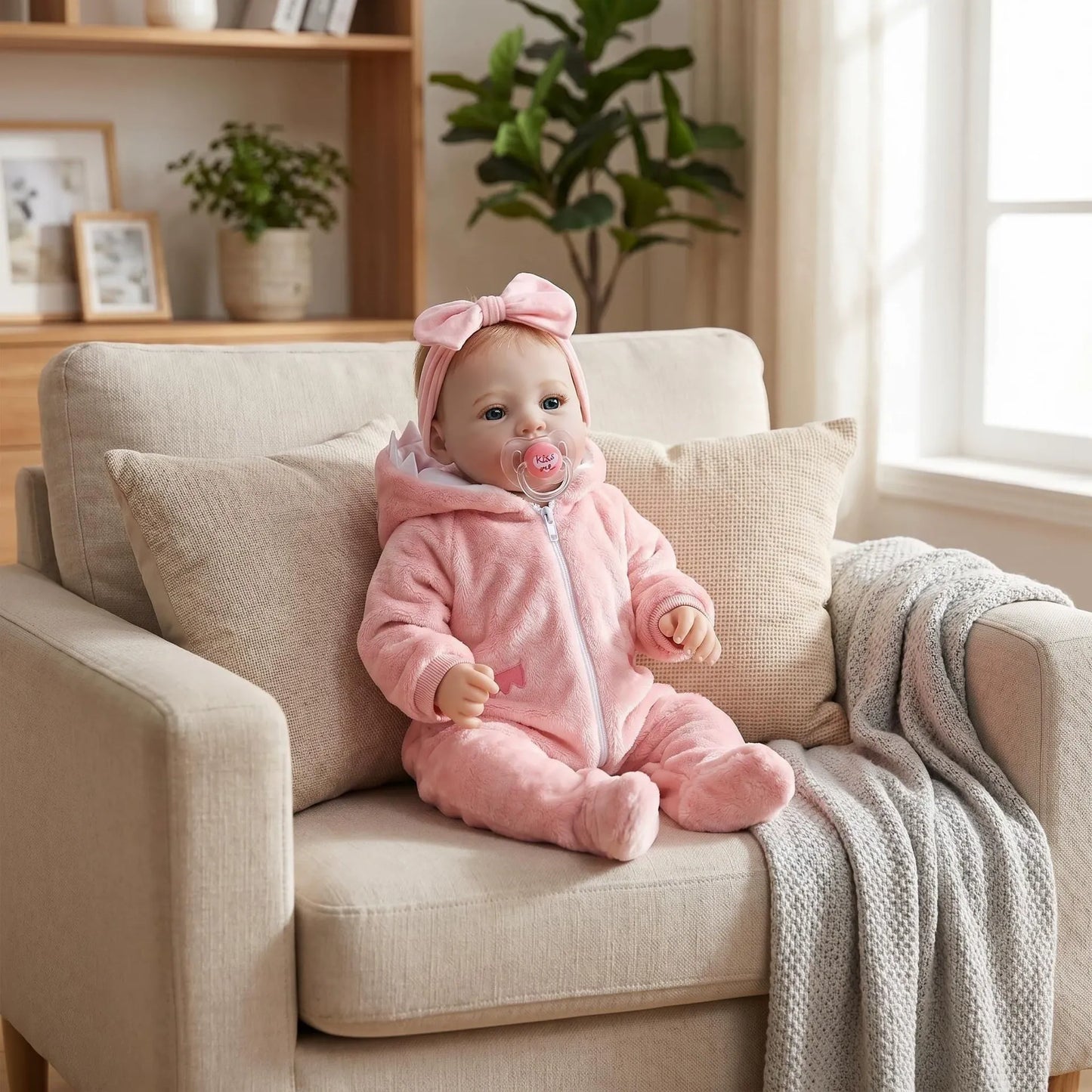 18 Inches Blue Eyes Reborn Baby Girl In Pink plush Outfits-Meadow