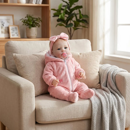 18 Inches Blue Eyes Reborn Baby Girl In Pink plush Outfits-Meadow