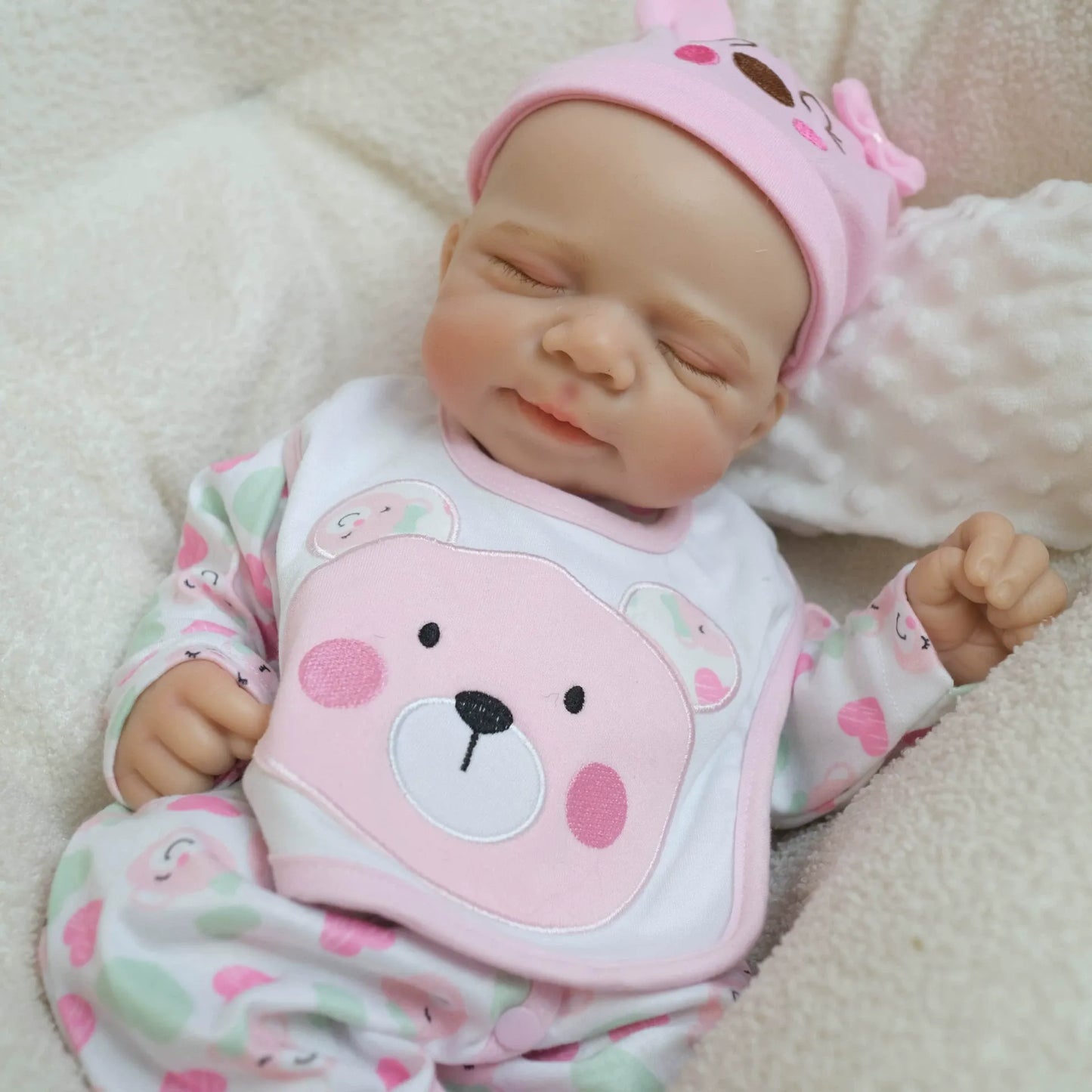 18 Inches Soft Full Silicone Pascale Reborn Baby Girl in Pink Bear Outfits