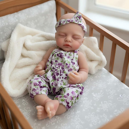 30cm Full Silicone Irys Reborn Doll Girl in Purple Floral Rompers