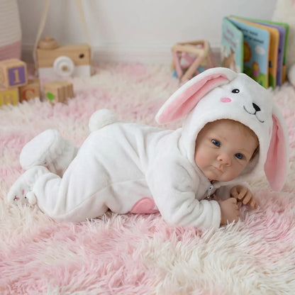 18 Inches Blue Eyes Reborn Baby Girl In White Rabbit Outfits-Bettie