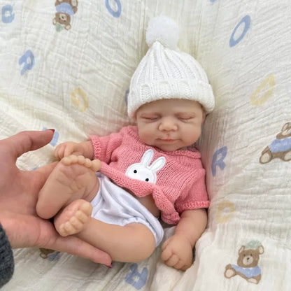 30cm Full Silicone Closed Eyes Pascale Soft Reborn Doll Girl In Pink Sweater