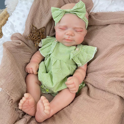 45cm Full Silicone Stretchable Sleep Pascale Reborn Girl in Green Plaid Outfits