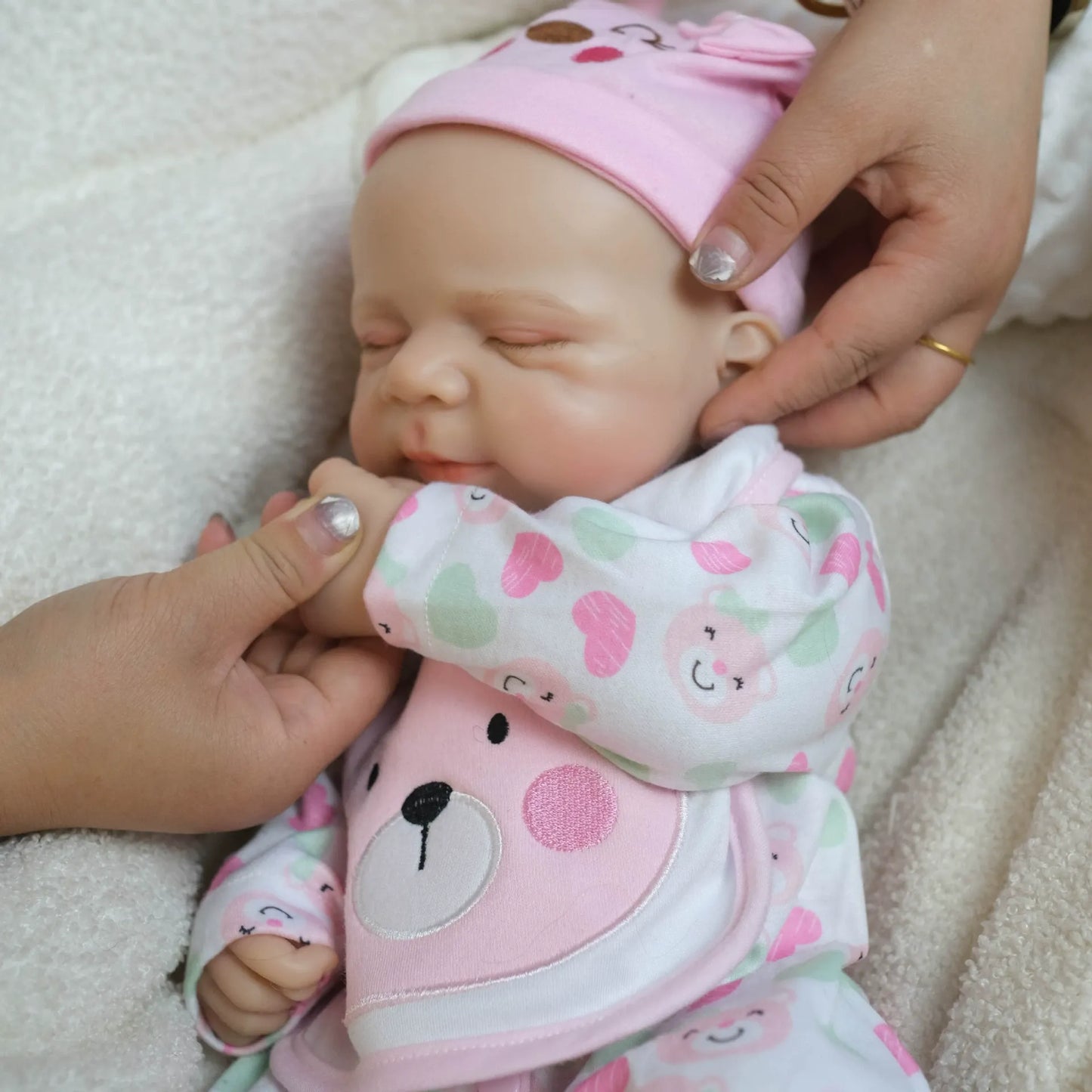 18 Inches Soft Full Silicone Pascale Reborn Baby Girl in Pink Bear Outfits