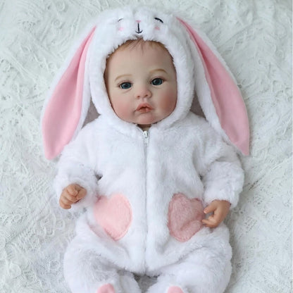 18 Inches Blue Eyes Reborn Baby Girl In White Rabbit Outfits-Meadow