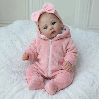 18 Inches Blue Eyes Reborn Baby Girl In Pink plush Outfits-Meadow
