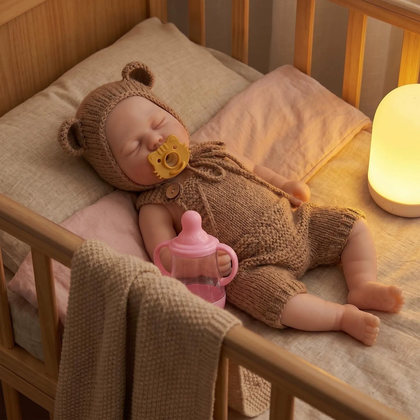30cm Full Silicone Closed Eyes Reborn Doll Girl Pickle in Brown Outfits