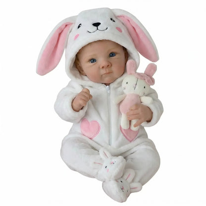 18 Inches Blue Eyes Reborn Baby Girl In White Rabbit Outfits-Bettie