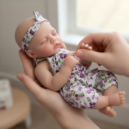 30cm Full Silicone Irys Reborn Doll Girl in Purple Floral Rompers