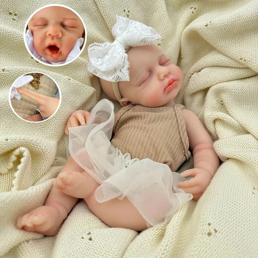 30cm Lifelike Full Silicone Closed Eyes Loulou Reborn Doll Girl in Coffee Dress