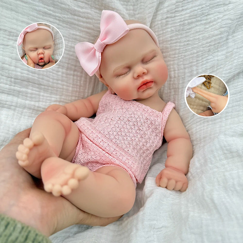 30cm Full Silicone Closed Eyes Pickle Reborn Doll Girl in Pink Outfits