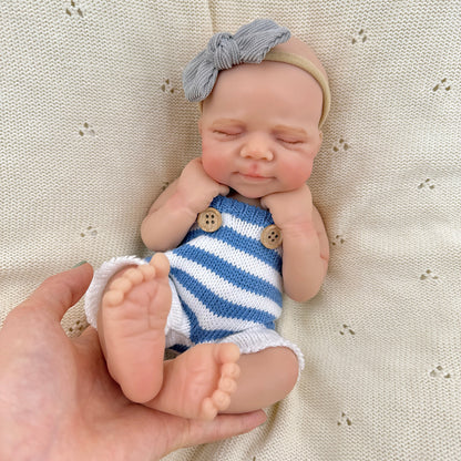 30cm Lifelike Full Silicone Closed Eyes Pascale Reborn Baby Girl in Blue Stripe Outfits