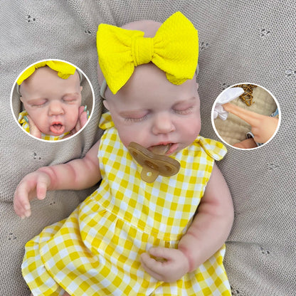 45cm Full Silicone Stretchable Loulou Reborn Baby Girl in Yellow Plaid Dress